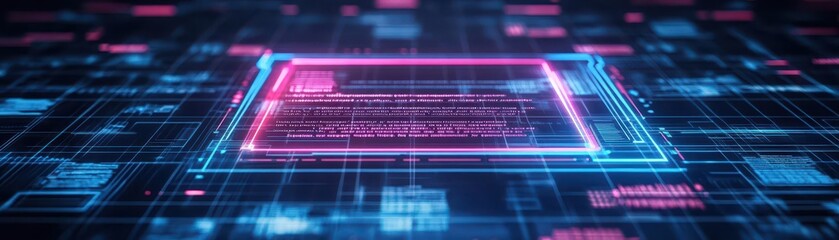 Aufkleber - Datadriven document analysis, neon holographic displays, futuristic dark background