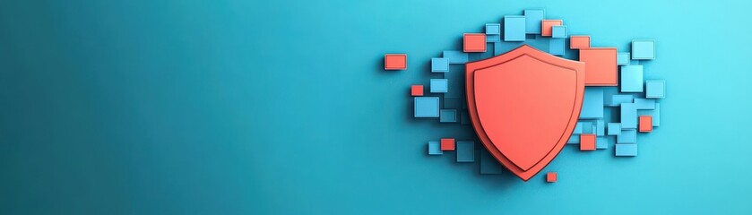 Poster - Cybersecurity shield in flat design, top view, techsavvy theme, cartoon drawing, Complementary Color Scheme