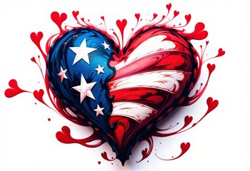 American Flag Heart with Red Hearts