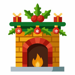 Christmas fireplace mantle vector illustration on white background