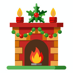 Christmas fireplace mantle vector illustration on white background