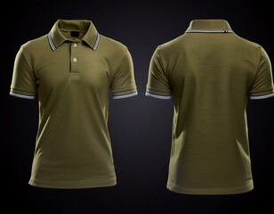 Army collar polo tee shirt set with front and back views cutout in a black background