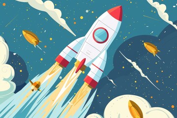 Wall Mural - cartoon rocket spaceship launch illustration