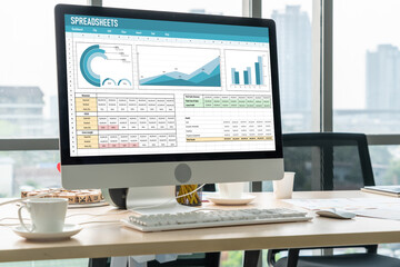 Spreadsheet document information financial startup concept. data and graphs in spreadsheet documents for online analysis project dashboard accounting digital snugly