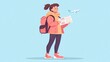 © BanklangArtshop - A cheerful traveler with a backpack holding flight tickets, preparing for an exciting adventure against a blue background.