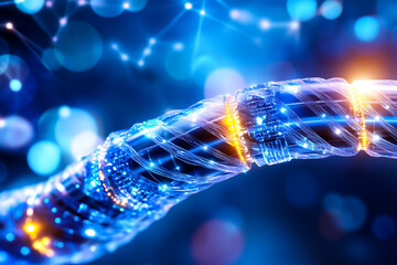 Poster - Fiber optic cables emit a vibrant blue light, symbolizing high-speed data transmission and modern communication