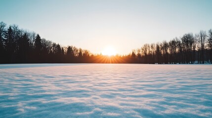 Poster - Serene Winter Sunrise Over Snowy Landscape