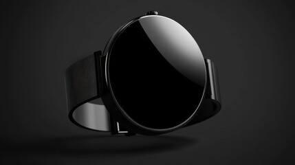 Poster - Black-banded smartwatch mockup, round screen with realistic reflections, dark background for an elegant tech aesthetic