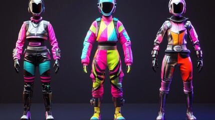 Fototapete - Bold 80s color schemes and metallic accents, futuristic fashion blending retro inspiration with modern tech