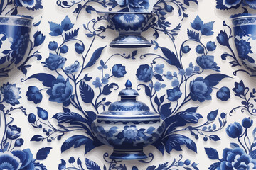 Wall Mural - blue porcelain pattern paper seamless