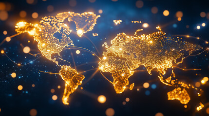 Poster - a bright world map highlights major cities, showcasing global connections in a stunning visual