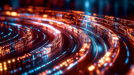 Poster - Vibrant data streams intertwine, creating a dynamic atmosphere in a digital space filled with energy