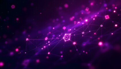 Fototapete - Abstract purple background with connecting dots and lines. Structure and communication. Abstract science geometrical network background. Technological background.