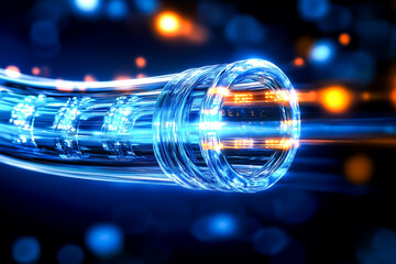 Poster - Fiber optic cables glow blue, symbolizing high-speed data transmission in modern technology