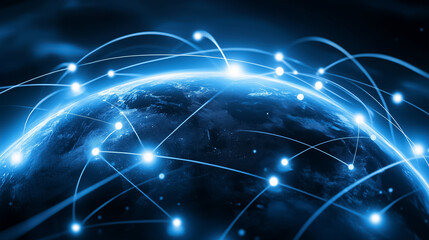 Poster - The Earth's surface is illuminated by digital connections symbolizing the internet's global reach