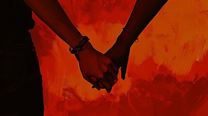 A silhouette of two hands intertwined against a vibrant orange backdrop, symbolizing love and connection.