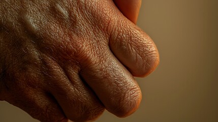 Close-up of a textured hand grasping another, showcasing skin details and the connection between two individuals.