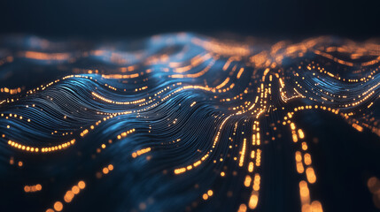 Poster - Fluid data streams intertwine with glowing lights, creating a mesmerizing digital effect against a dark backdrop