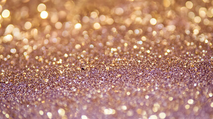 Poster - Sparkling golden glitter on a purple surface with soft lighting creating a festive ambience