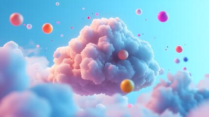 Poster - Abstract Colorful Cloudscape with Floating Spheres