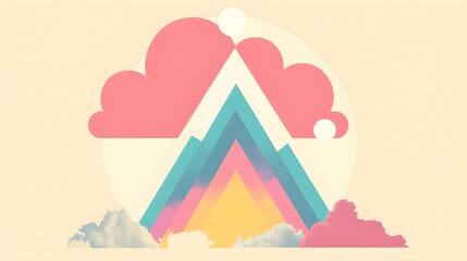 Poster - Abstract Geometric Mountain Landscape with Clouds and Sun