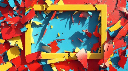 Poster - Abstract Yellow Frame with Red and Blue Peeling Paint