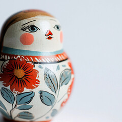 traditional russian nesting doll close up with painted floral design