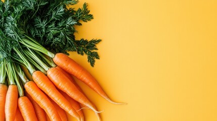 Wall Mural - Fresh Carrots with Green Tops on Yellow Background