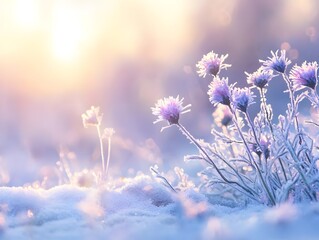 Aufkleber - Frozen Flowers Glimmering in Winter Light
