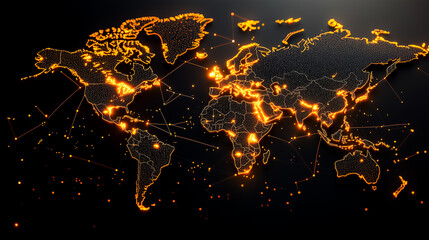 Poster - The world map features glowing major cities highlighted in vibrant color, emphasizing global connectivity