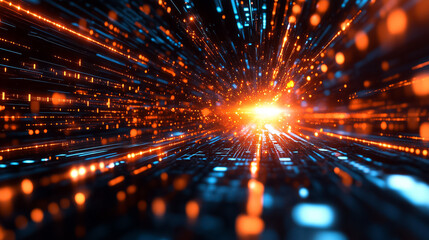 Poster - Colorful data streams radiate with energy, creating a vibrant, abstract representation of technological movement