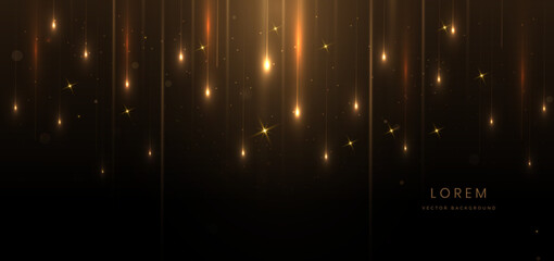 Wall Mural - luxury gold glowing line with lighting effect sparkle on black background. template premium award de