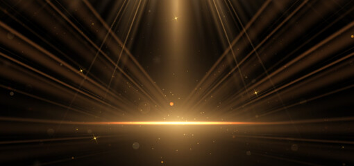 Abstract elegant gold glowing line with lighting effect sparkle on black background. Template premium award design.