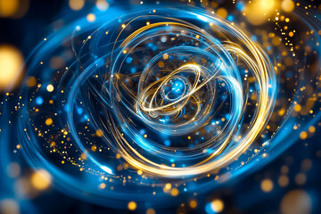 Poster - Visualization of quantum computing elements illustrating dynamic particle interactions and energy flow in vibrant hues