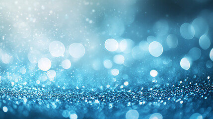 Poster - Soft blue bokeh lights illuminate a sparkling background in a serene setting