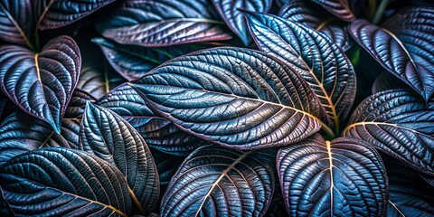 Canvas Print - Close-up of Large Dark Leaves with Textured Surface in Nature, Lush Foliage, Botanical Beauty, Leaf Patterns, Organic Textures, Greenery, Natural Elements, Plant Life