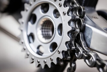 Sprocket and Chain A close up of a metal sprocket and chain ;