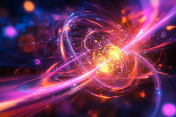 Poster - This artwork depicts the dynamic interactions of quantum computing elements, highlighting energy and particles