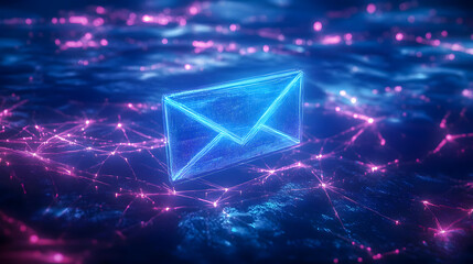 Poster - Futuristic Neon Envelope on Abstract Background