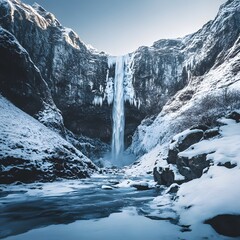 Poster - Majestic Frozen Waterfall in Winter Landscape