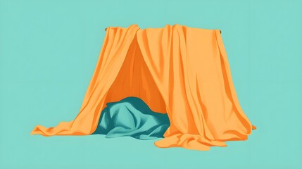 Poster - Abstract Orange and Teal Fabric Shapes Minimalist Background