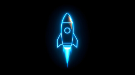 Fototapete - Minimalist 3D Space Rocket Icon with Smooth Neon Blue Glow in a Futuristic Design
