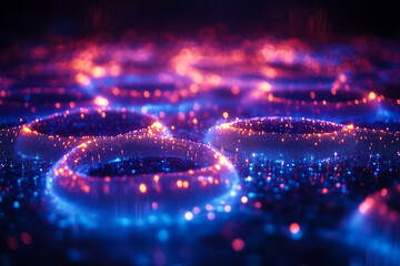 Poster - Fiber optic cables emit a vibrant blue light, illuminating a dark space with a captivating glow and intricate patterns