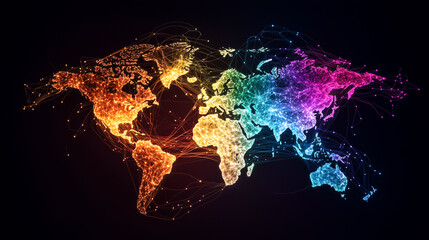 Poster - A colorful network of AI nodes illustrates connections between continents, highlighting global communication