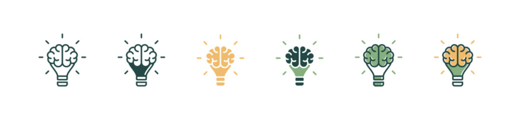 Aufkleber - lightbulb brain icon set business solution think innovation brainstorm idea shining neurology lamp vector light inspiration signs illustration for web and app
