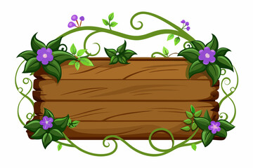 Sticker - Wooden frame with flowers and leaves illustration