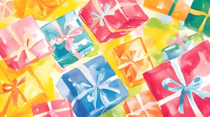 Poster - Watercolor Gift Boxes Pattern   Colorful Birthday Presents Abstract Background