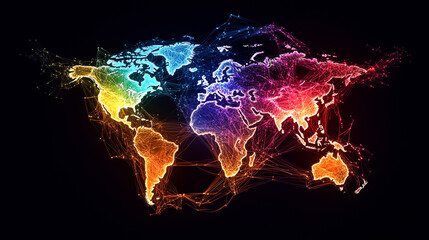 Poster - Network nodes display intricate connections between continents in a colorful and dynamic layout