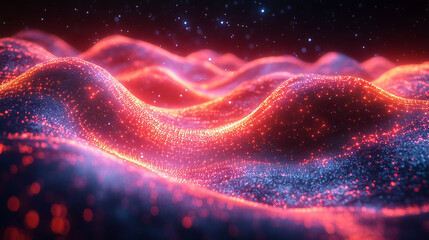 Poster - Colorful data streams create an undulating landscape of light and movement in a futuristic setting