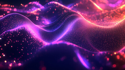Wall Mural - Vibrant digital wave pattern with glowing particles on a dark background, perfect for tech, digital art, and futuristic design projects. Digital Pixel Art. Illustration